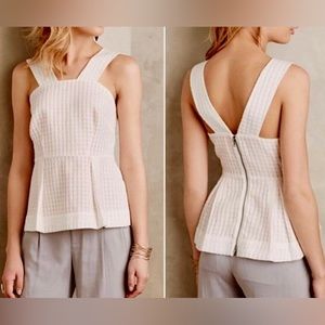 ANTHROPOLOGIE - White Textured Peplum Top
